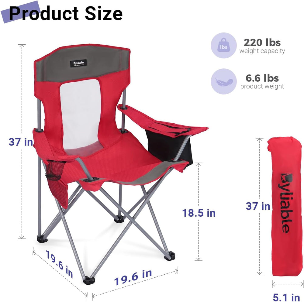 Byliable Camping Chairs Portable Lightweight Folding Lawn Chairs, Red