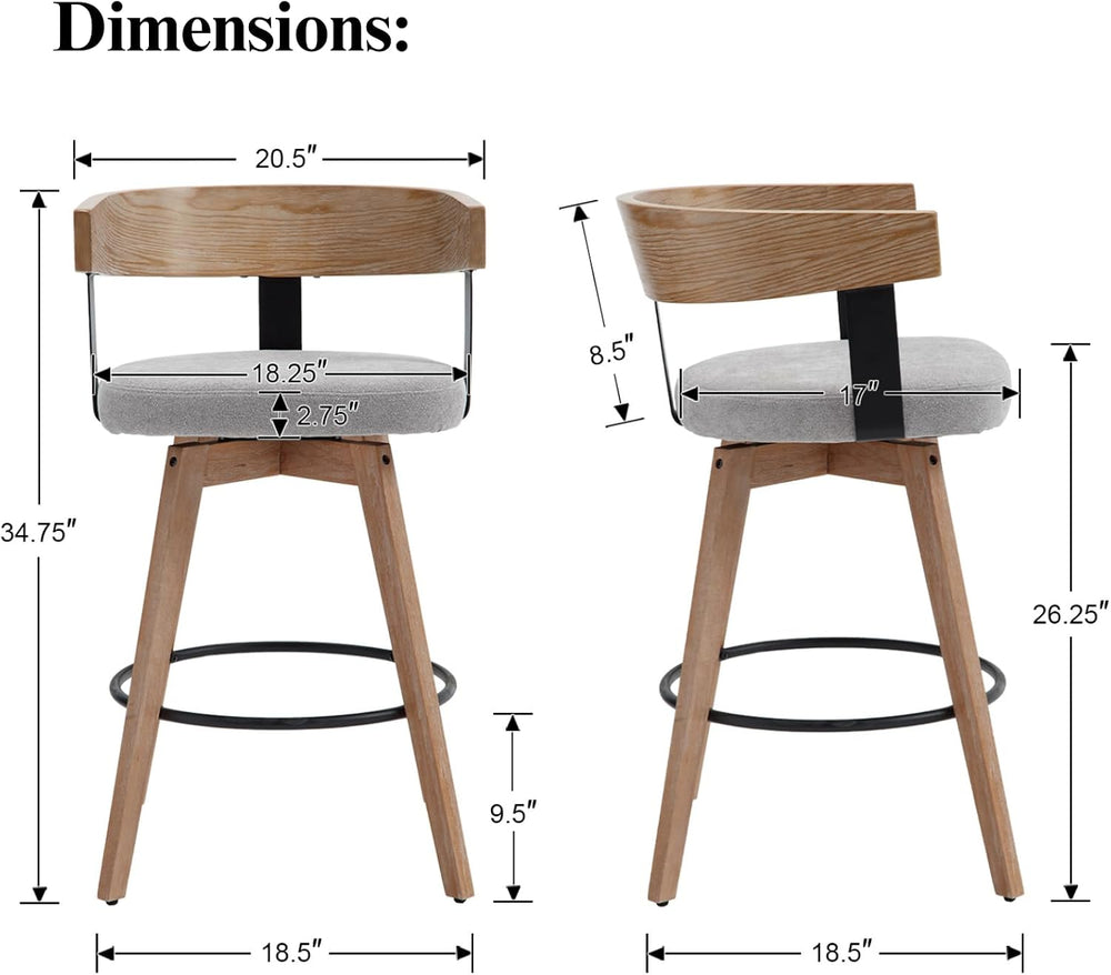 LukeAlon 26" Seat Height Swivel Linen Counter Stools Set of 3, Grey