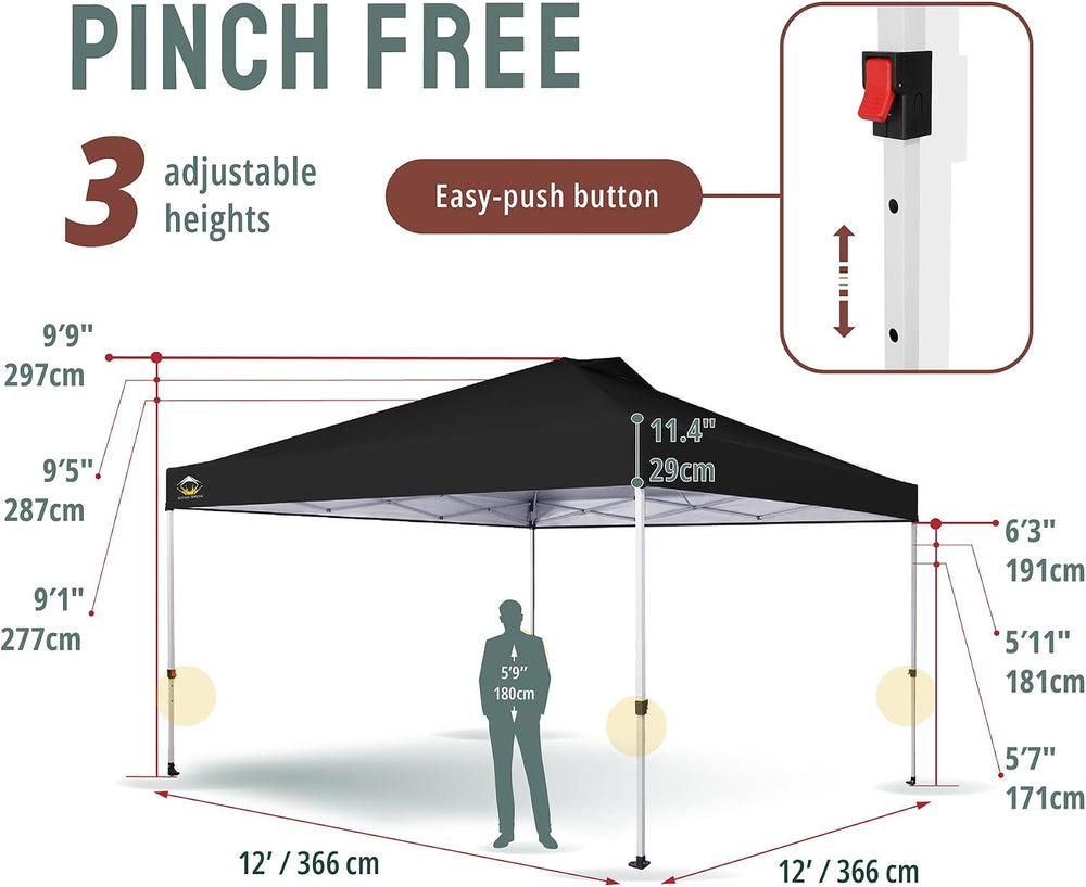 CROWN SHADES 12x12 Pop Up Canopy Tent with One Push Setup, Black