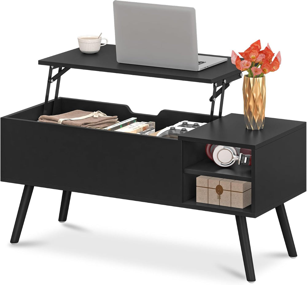 ALINE FURNITURE Black Lift Top Coffee Table with Hidden Storage Compartment, ...