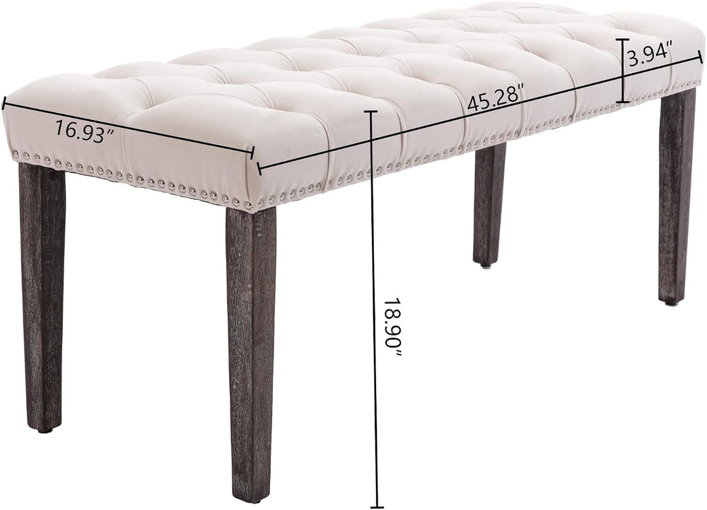 KCC Button-Tufted Ottoman Bench, Upholstered Velvet Bedroom Benches,Beige