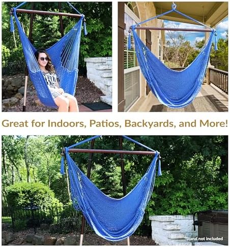 Sunnydaze Hanging Hammock Chair Swing for Patio, Caribbean, Blue