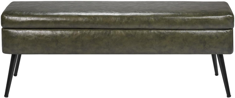 VEVOR Leather Storage Ottoman Bench, PU Leather Bench with Storage and Metal ...