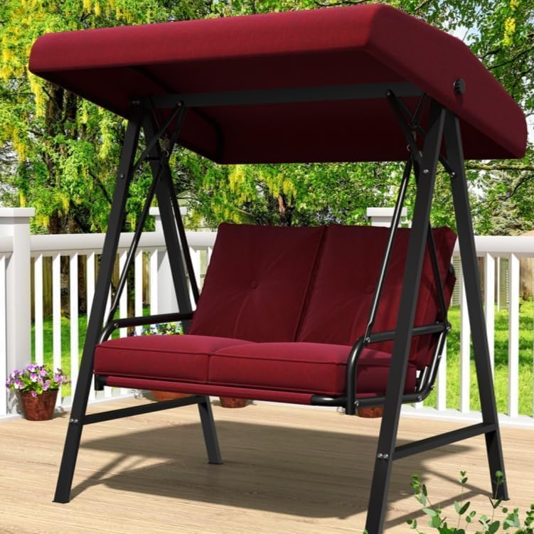 AECOJOY 2-Seat Outdoor Patio Swing Chair with Adjustable Canopy, Porch Swings...