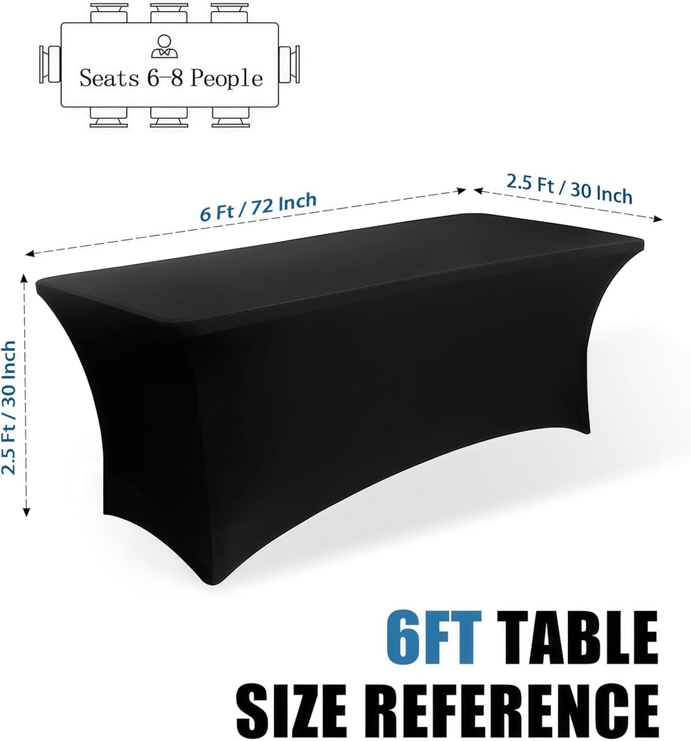 6FT Black Table Cloth - 6 Pack Fitted Stretch Rectangle Spandex Tablecloth, W...
