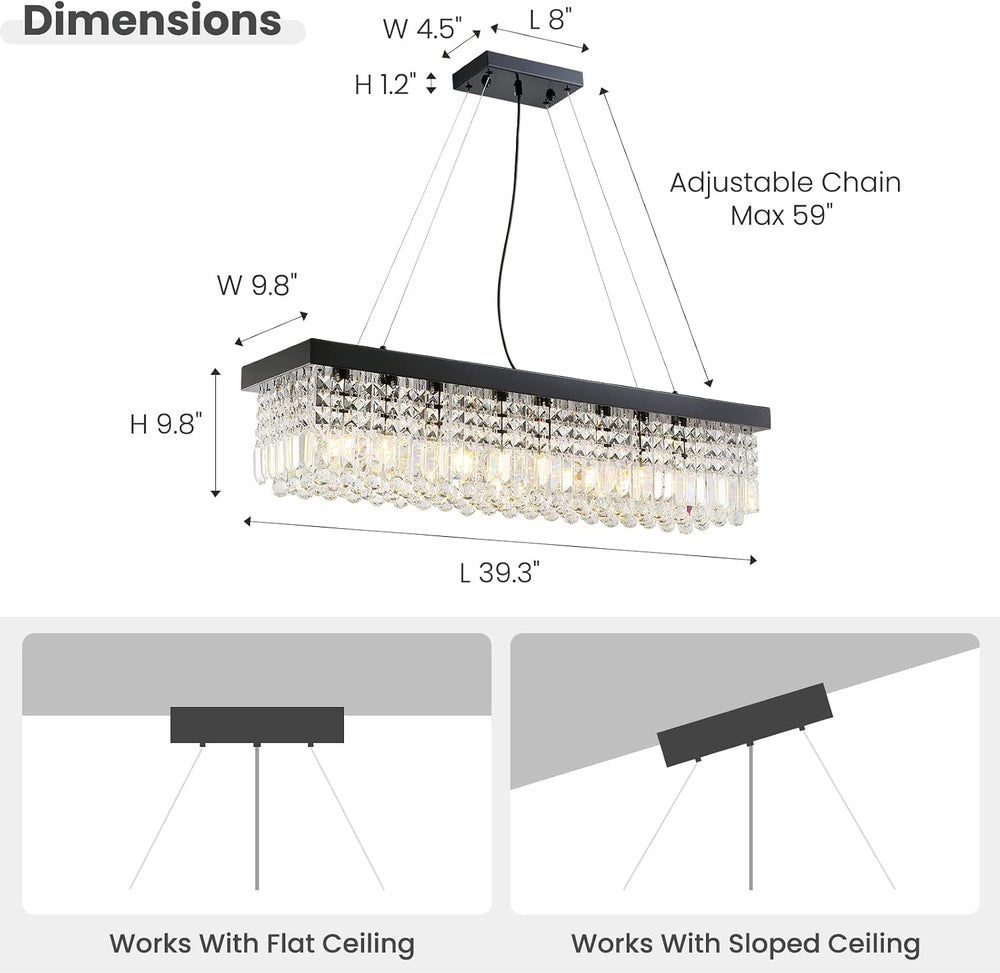 7PM Rectangle K9 Crystal Chandelier Modern Rectangular Pendant Lighting Fixtu...