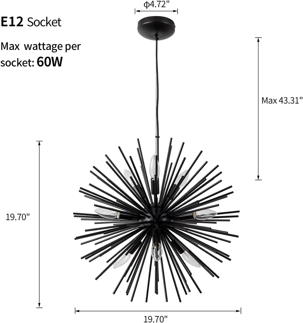 CM MZY Modern Black Sputnik Chandeliers, 9-Light Satellite Pendant Light fixt...