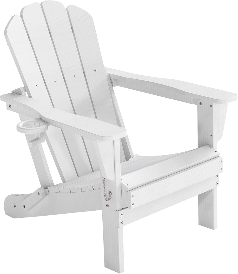 Domi Folding Adirondack Chair, HDPE All-Weather Adirondack Chairs with Cup Ho...