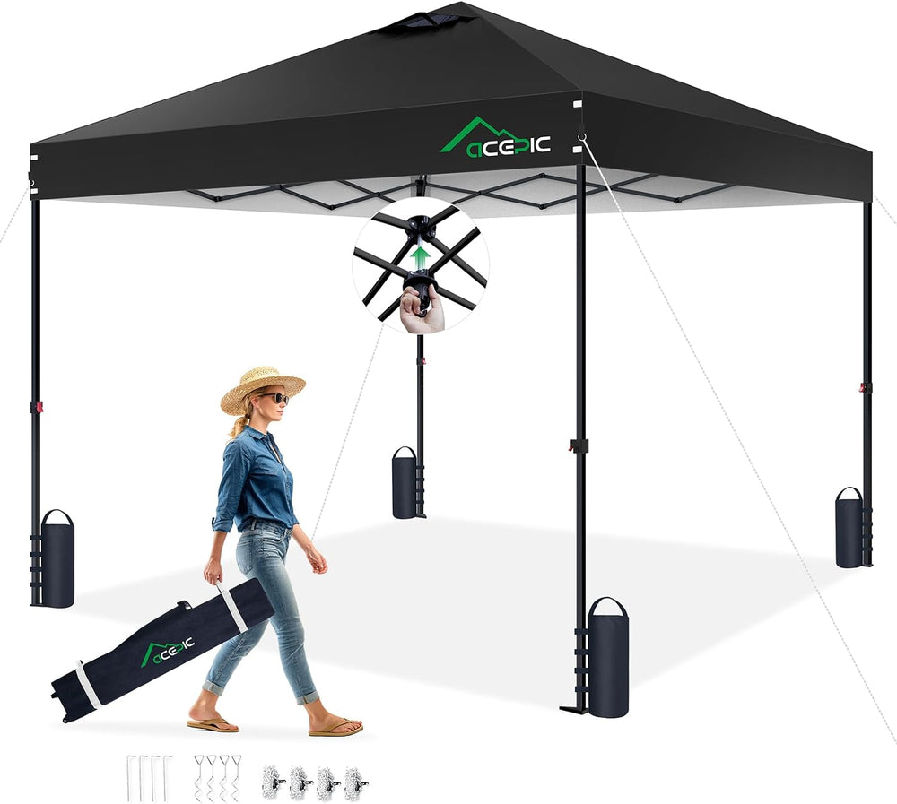 Acepic 10x10 Pop Up Canopy Tent, Easy Setup Portable Shelter, Black, 10*10