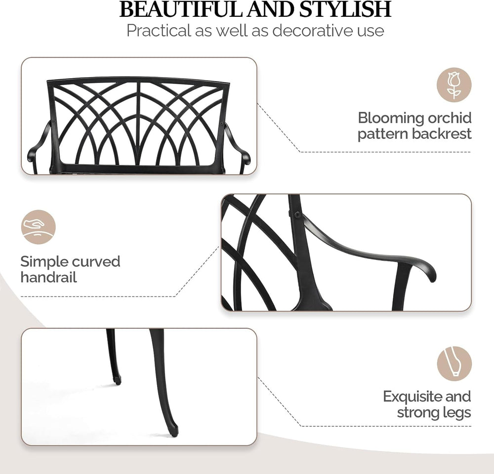 VINGLI 38" Outdoor Metal Bench, Cast Aluminium Garden Bench, Weatherproo...