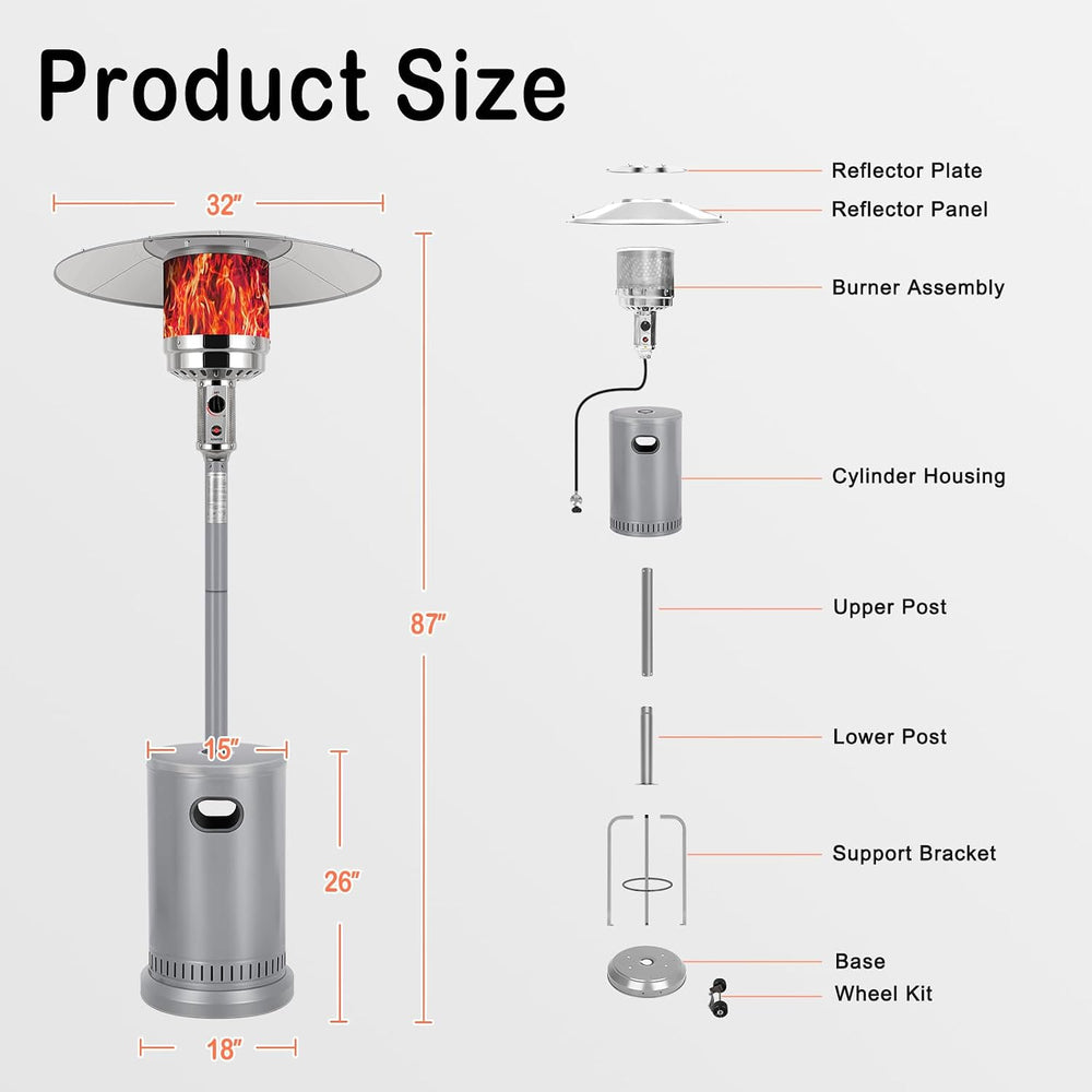Hykolity 50,000 BTU Propane Patio Heater, Stainless Steel Burner with Wheels,...