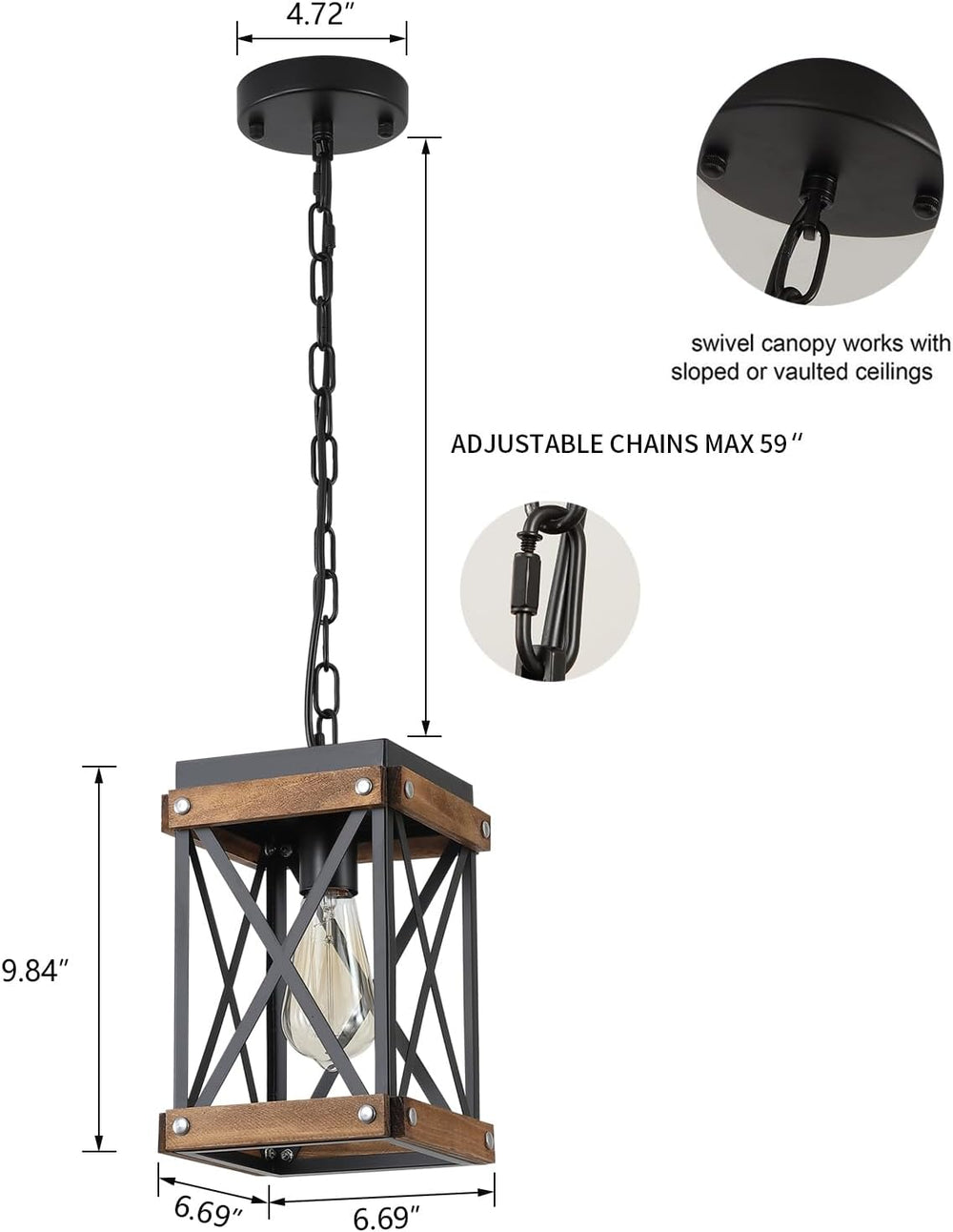 2 Pack Rustic Farmhouse Wood Pendant Light Fixture One-Light Adjustable Chain...