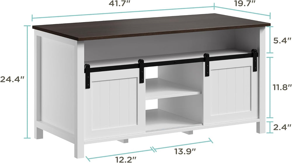MHOM Farmhouse Coffee Table with Storage, Rustic Living Room Table with Slidi...