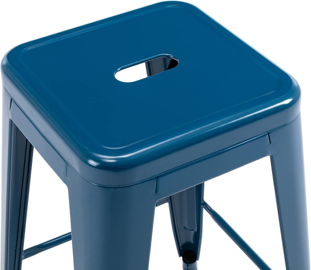 24 Inch Metal Bar Stools Set of 2, Stackable for Indoor Outdoor, Deep Blue