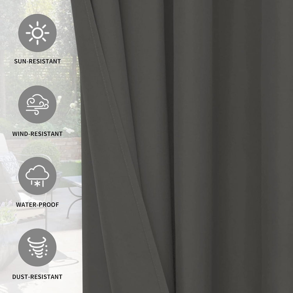 Easy-Going 100% Waterproof Outdoor Curtains 54x96 inch, Dark Grey