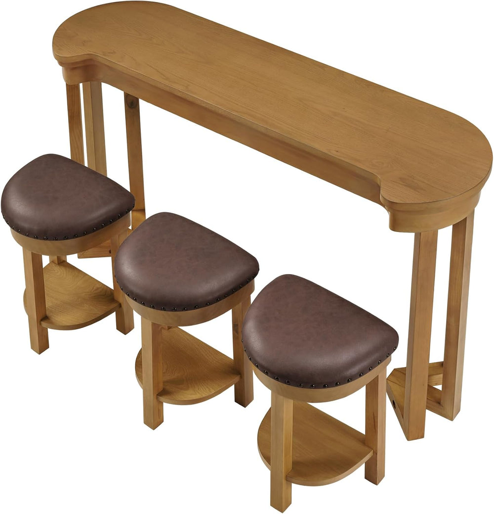 Merax 4 Piece Bar Table Set with 3 PU Upholstered Bar Stools, Solid Wood Coun...