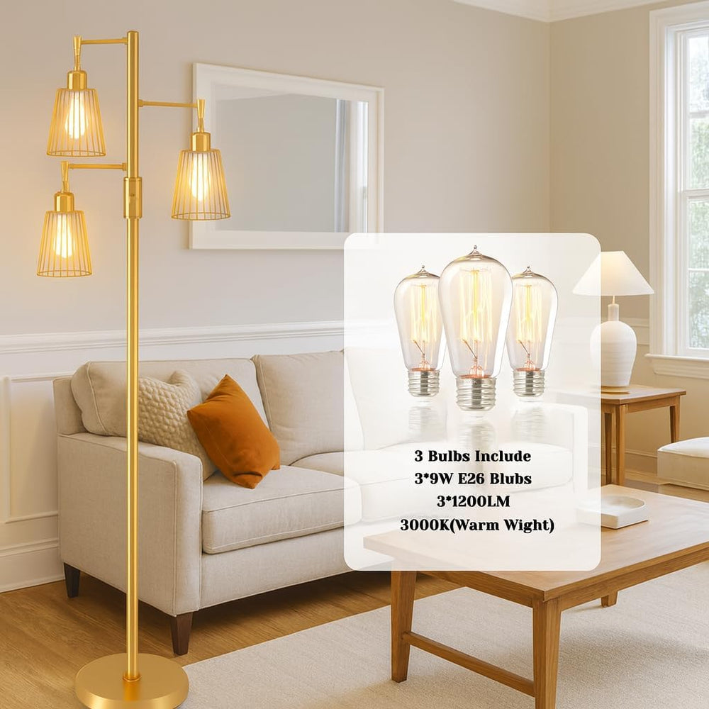 PESRAE Dimmable Industrial Floor Lamp, Farmhouse Floor Lamp Standing Tree Lam...