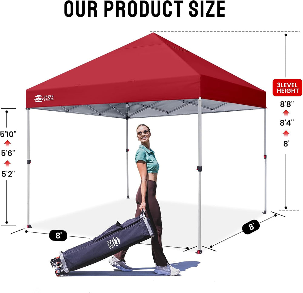 CROWN SHADES 8x8 Pop Up Canopy Tent with One Push Setup, Red