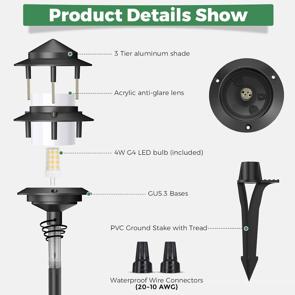 Gardencoin Pagoda Low Voltage Landscape Pathway Lights, 12V Outdoor LED Path ...