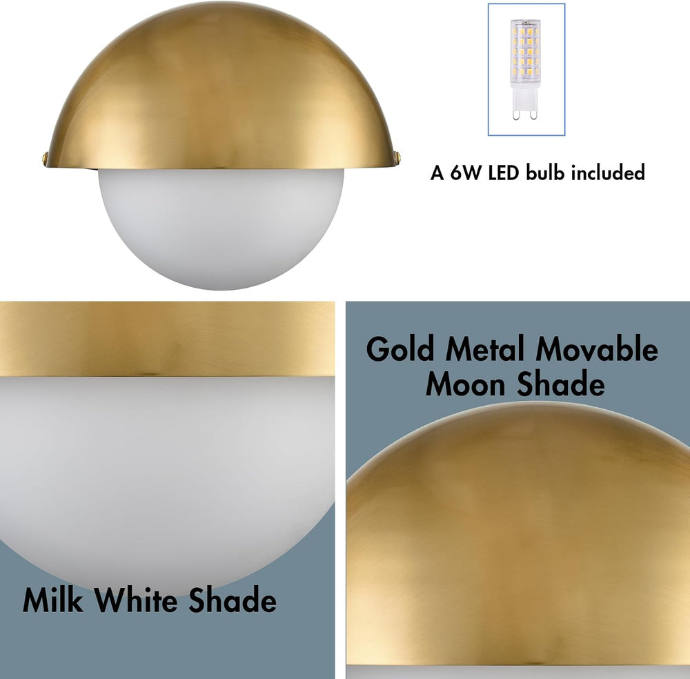 YUBOLE Gold Wall Sconce, Mid Century Bathroom Vanity Light Over Mirror