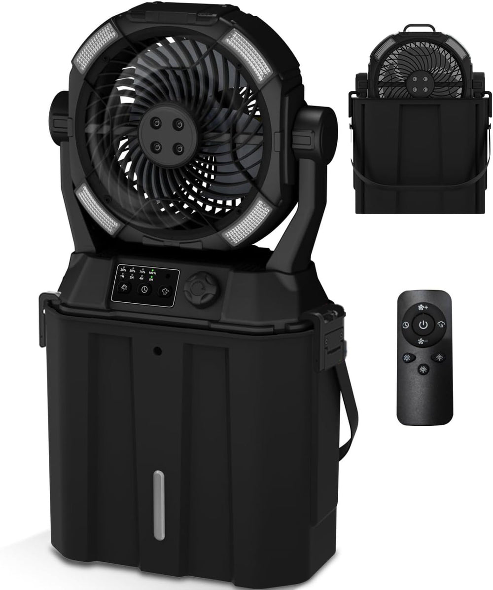 Wilody Portable Misting Fan Rechargeable with Remote Control, 6L Bucket Campi...
