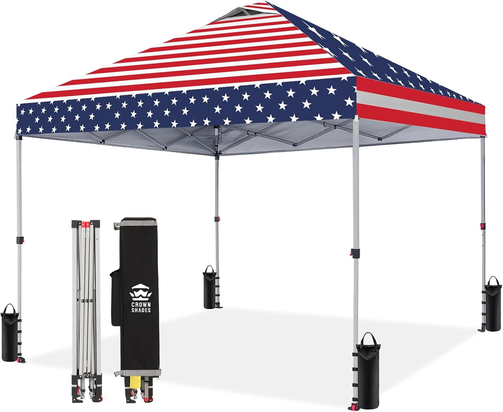 CROWN SHADES 10x10 Pop Up Canopy Tent with One Push Setup, American Flag