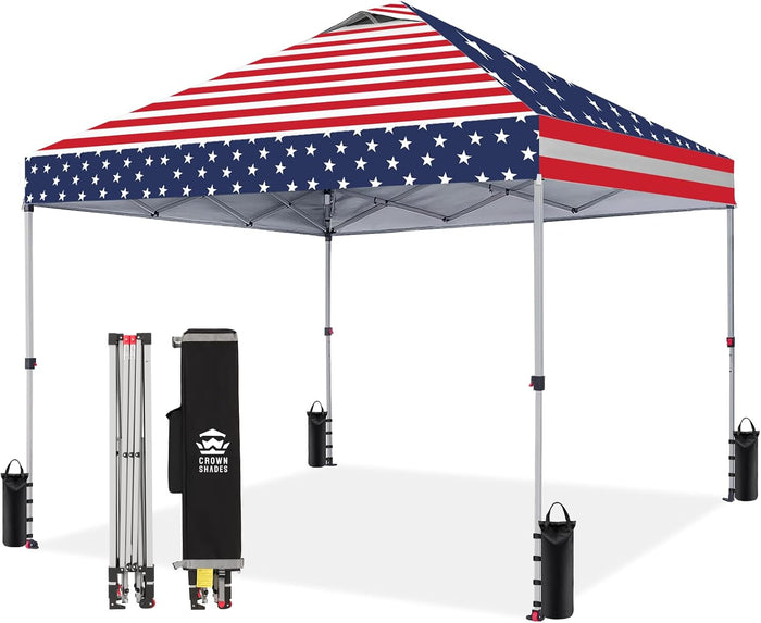 CROWN SHADES 10x10 Pop Up Canopy Tent with One Push Setup, American Flag