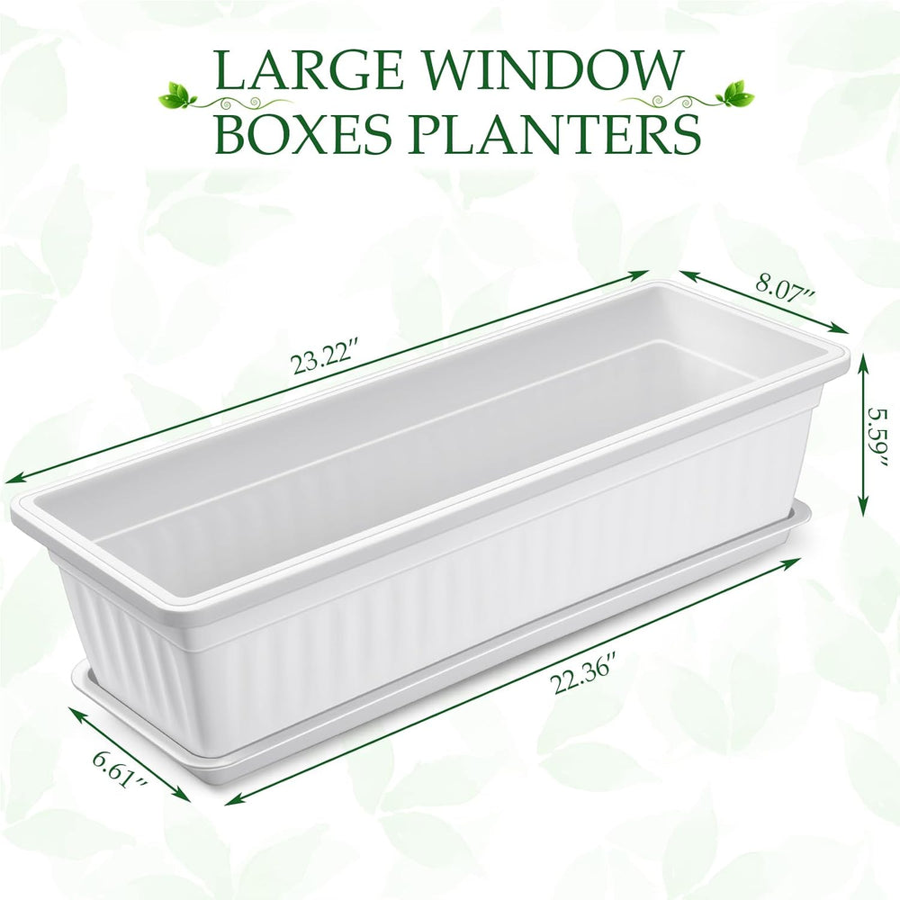 FillTouch 6 Pack Window Flower Box Planter White Rectangle Planter, 23 Inch