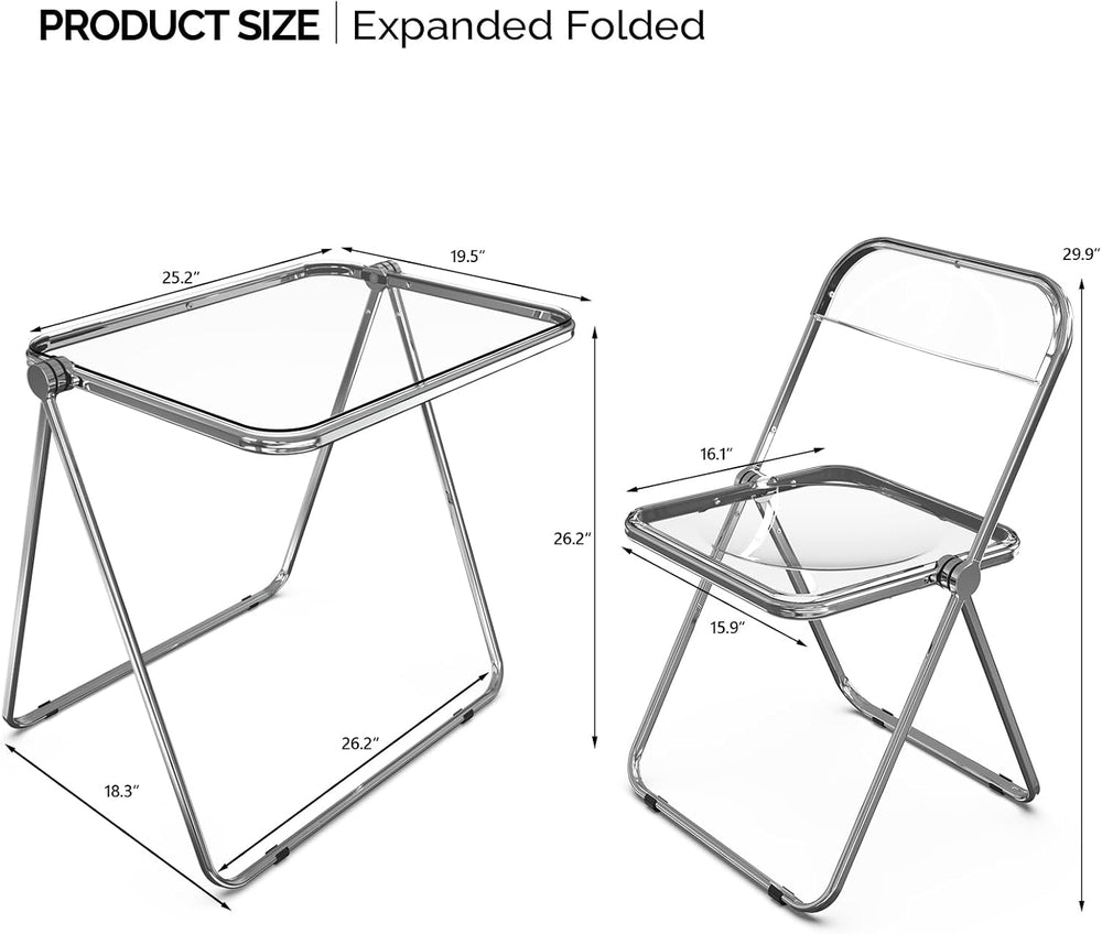 VINGLI Folding Acrylic Table Small TV Tray for Snack Dinner on Couch, Tiny Fo...