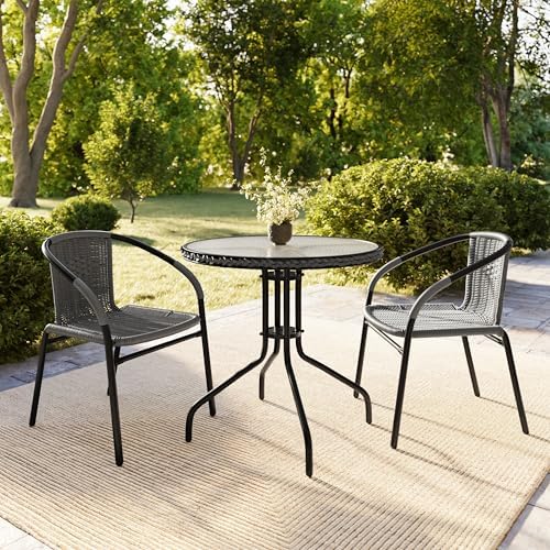 Flash Furniture 28 in Tempered Glass Round Table with 2 Chairs, Gray