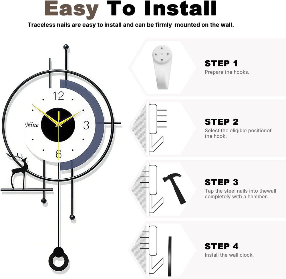 25" Modern Pendulum Wall Clock – Silent Non-Ticking Battery Design