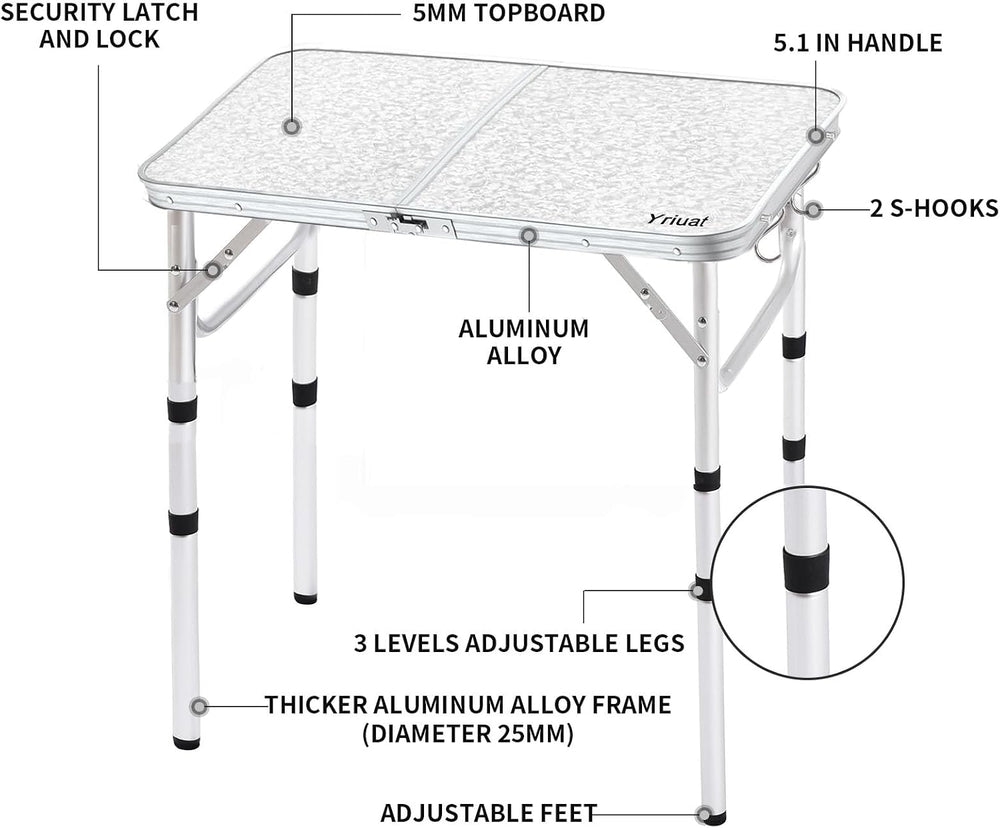 Folding Camping Table, Adjustable Height Portable Picnic Table, 24"x 16&...