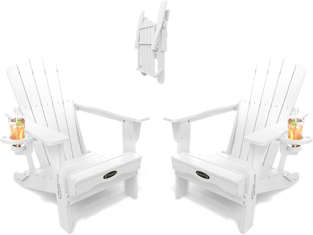 THOEOE Folding Adirondack Chair Set of 2, HDPE Outdoor Chairs, Patio Chairs