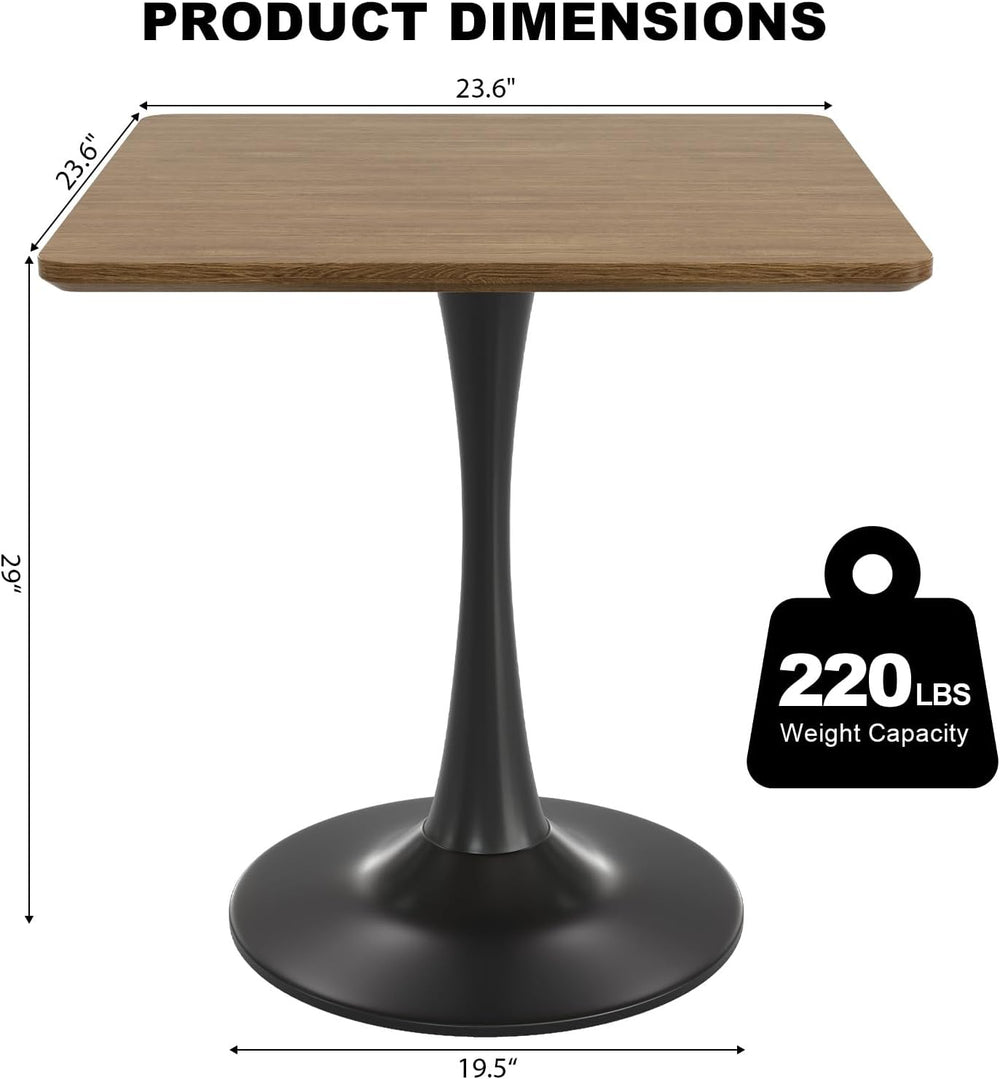 Walnut Square Tulip Table for 2, 24 Inch Small Dining Table with Pedestal