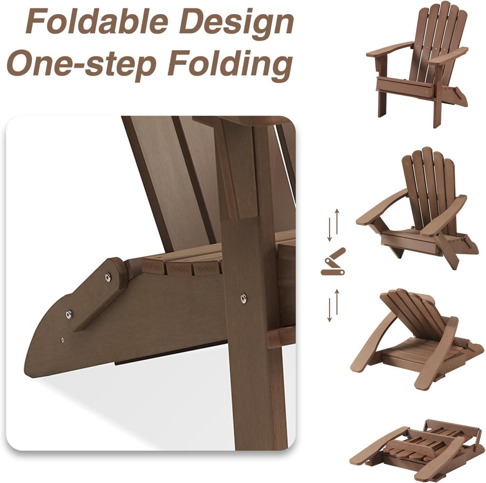 Folding Adirondack Chairs with Retractable Ottoman, Dark Brown