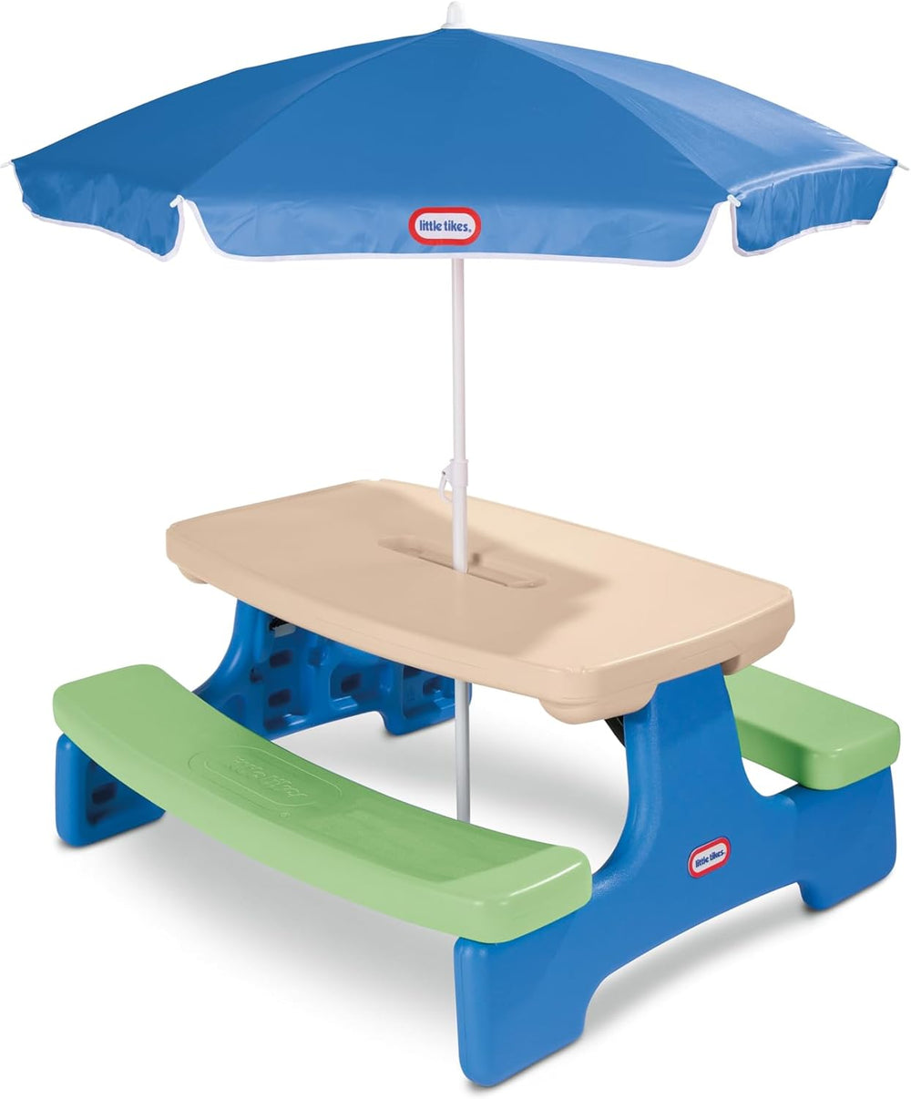 Little Tikes Easy Store Picnic Table with Umbrella, Multi Color, 42.00'