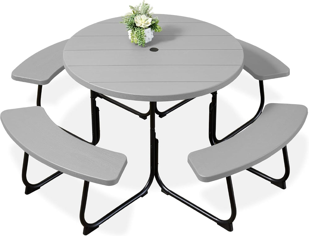 Best Choice Products 8-Person Outdoor Bench Patio Picnic Table, Circular w/ 4...