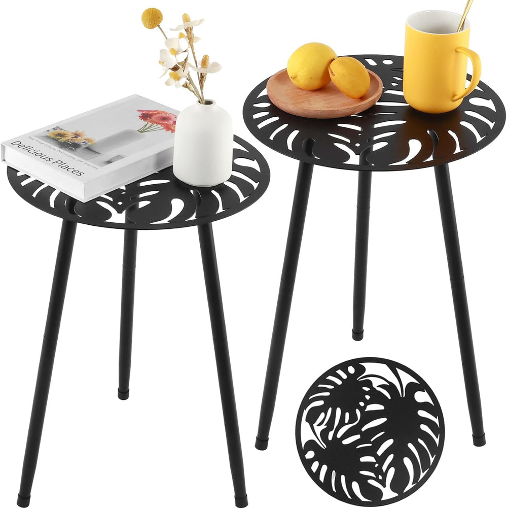 Metal Outdoor Side Tables Set of Two Small Outside Round End Table for Patio ...