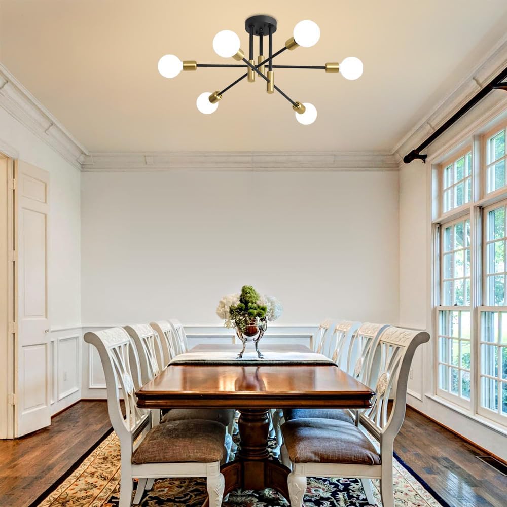 Modern Chandelier Ceiling Light Fixture, 6-Light Sputnik Dining Chandeliers