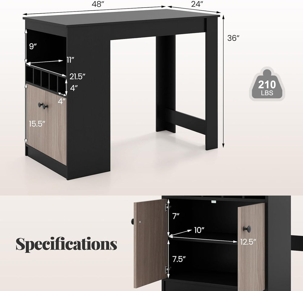 COSTWAY 48" Bar Table with Storage Cabinet & Wine Rack, Home Dining ...
