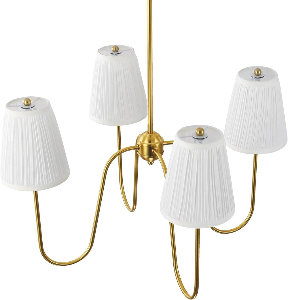 Electro bp;27"Dia 4-Arm White Pleated Fabric Shade Chandelier Polished Gold