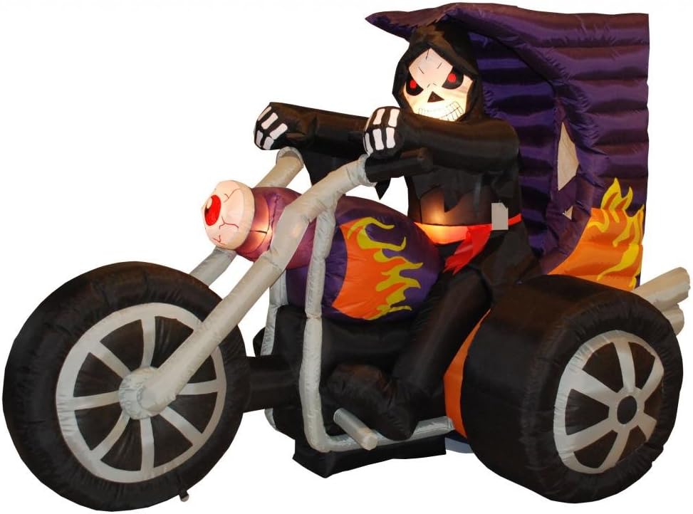 7 FT Long Halloween Inflatable Grim Reaper on Motorcycle