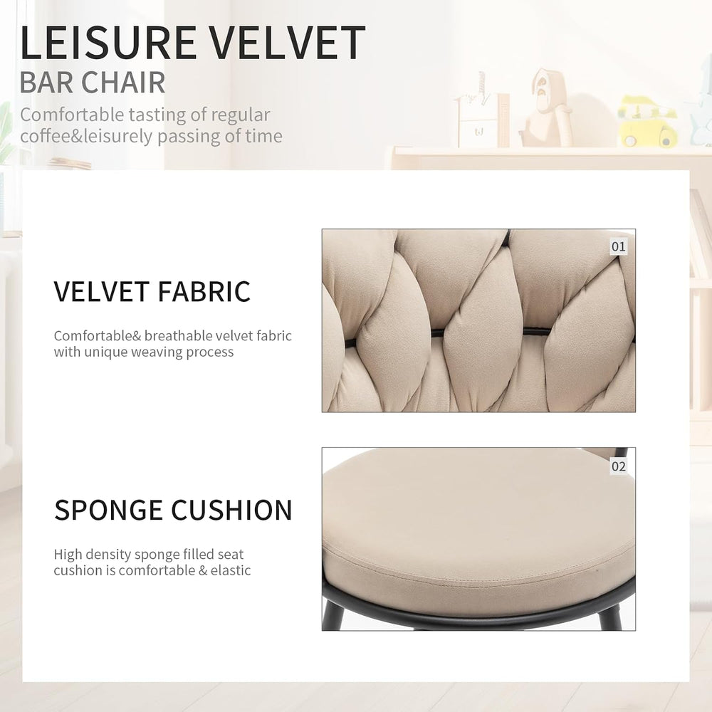 Swivel Bar Stools Set of 2, Modern Barstools with Woven Back, Velvet Counter ...