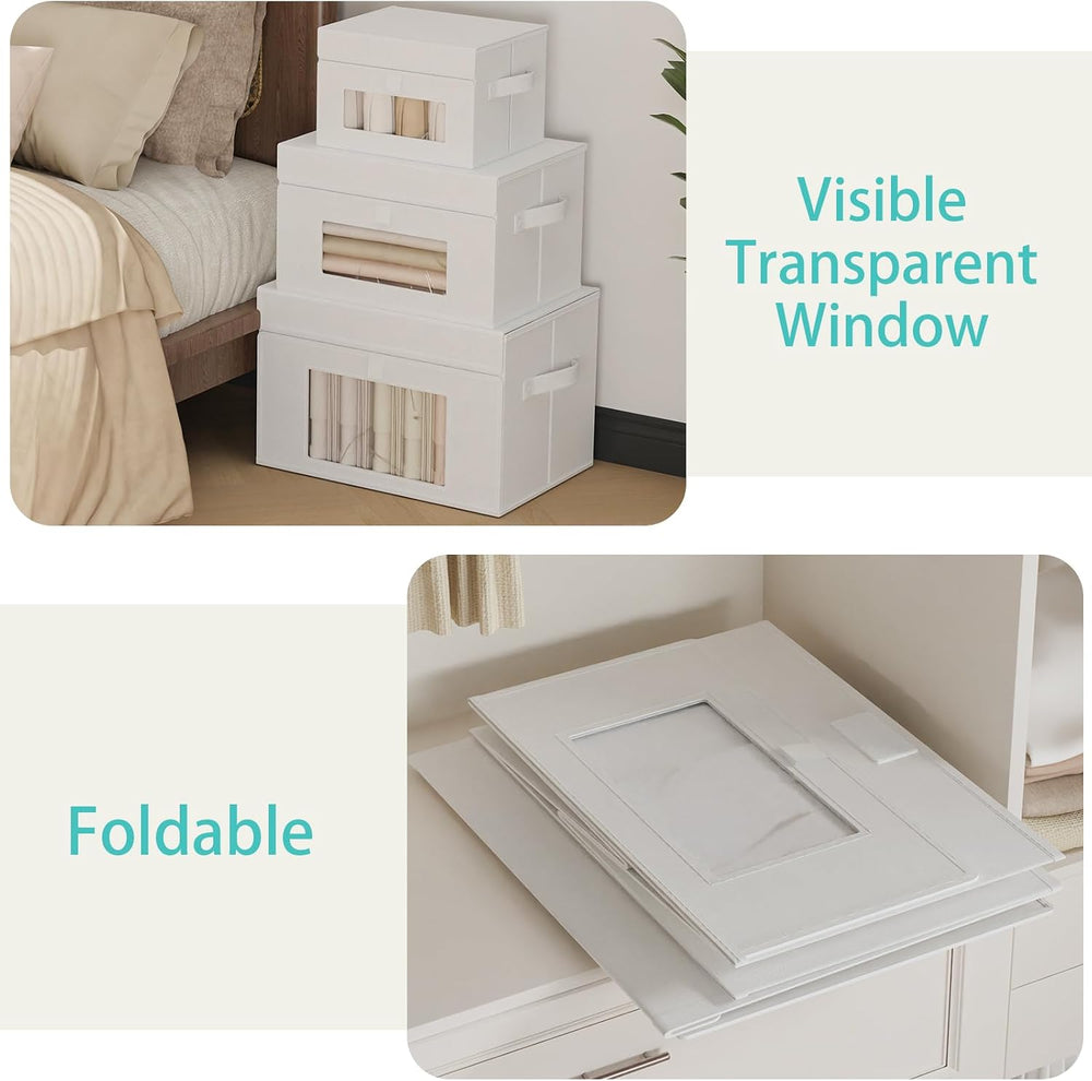 Transparent Window Storage Bins, 4 Pack, White, 13x9x7.9 In