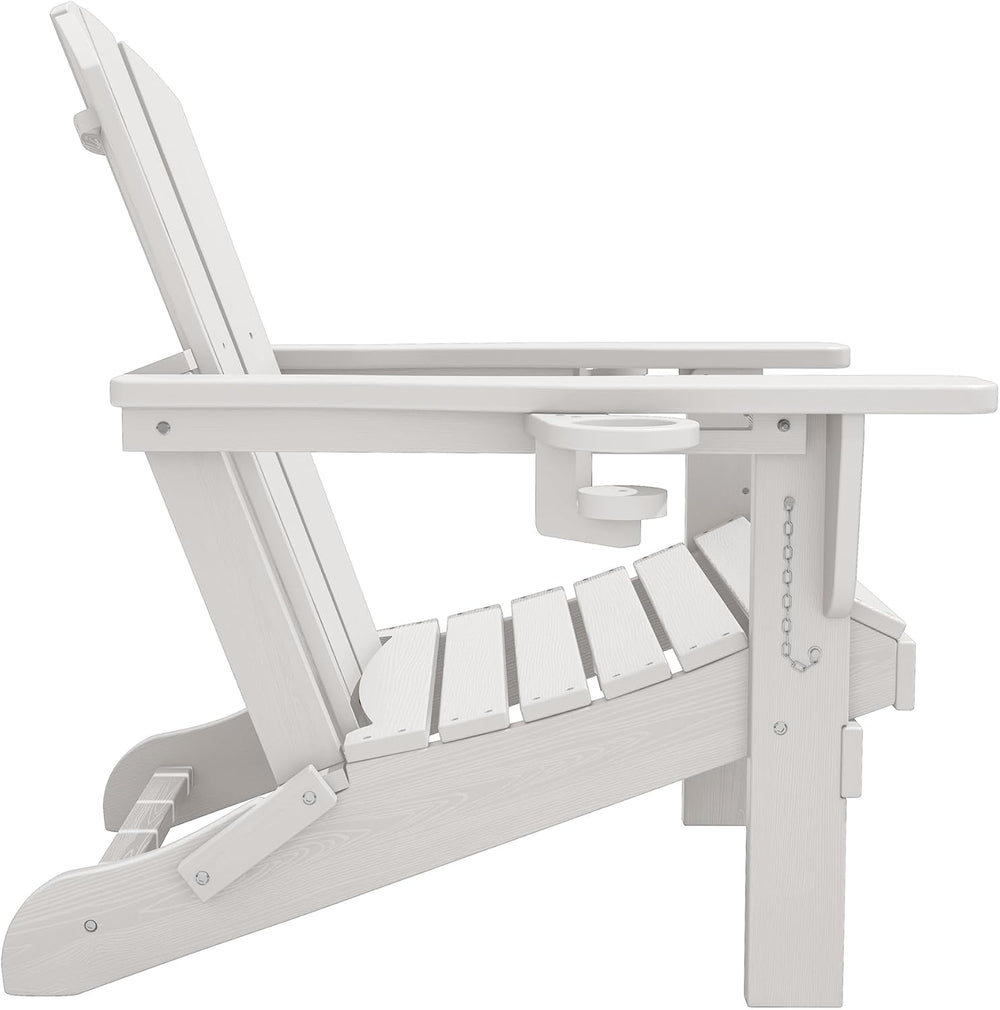 SERWALL Outdoor Adirondack Chairs with 2 Cup Holders,Foldable,White