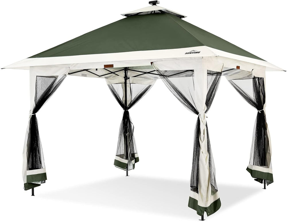 Suntime Pop Up Gazebo, Solar LED, 12x12 ft, Green
