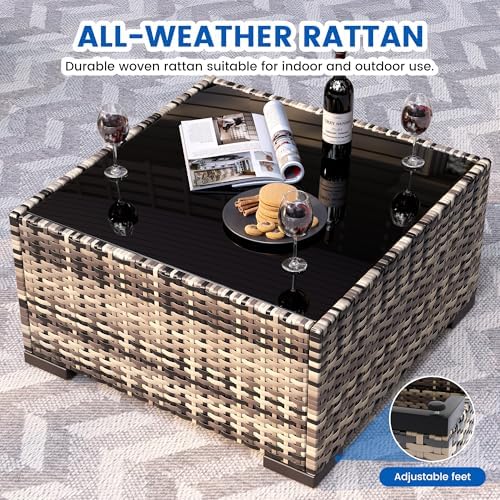 8-Piece Patio Furniture Set with 44” Fire Pit Table - All-Weather Wicker Conv...