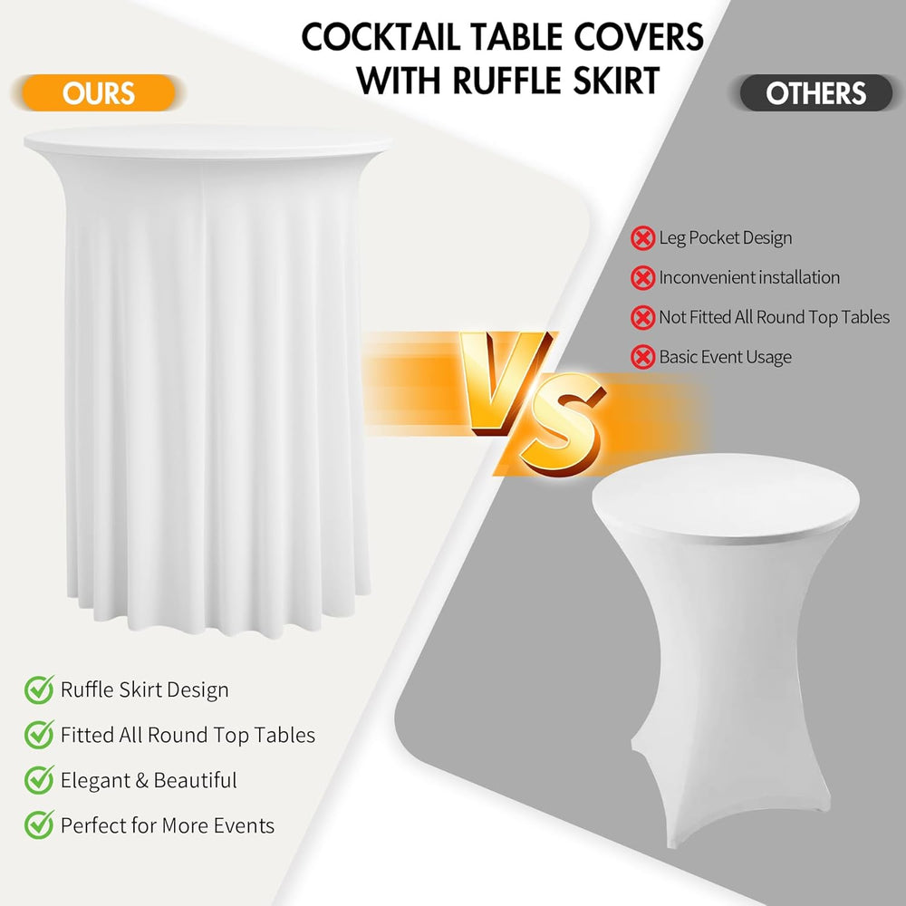 6 pk White Cocktail Table Cloth Round 32×43in-High Top Highboy Bar Cocktail T...