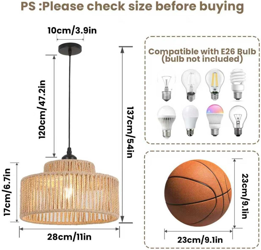 2 Pack Rattan Pendant Light,11 Inch Boho Kitchen Island light Fixtures,Handma...