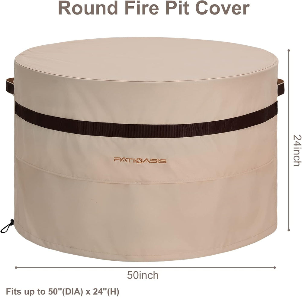 50 Inch Round Fire Pit Cover Beige, Heavy Duty Weatherproof with Air Vent, Ou...